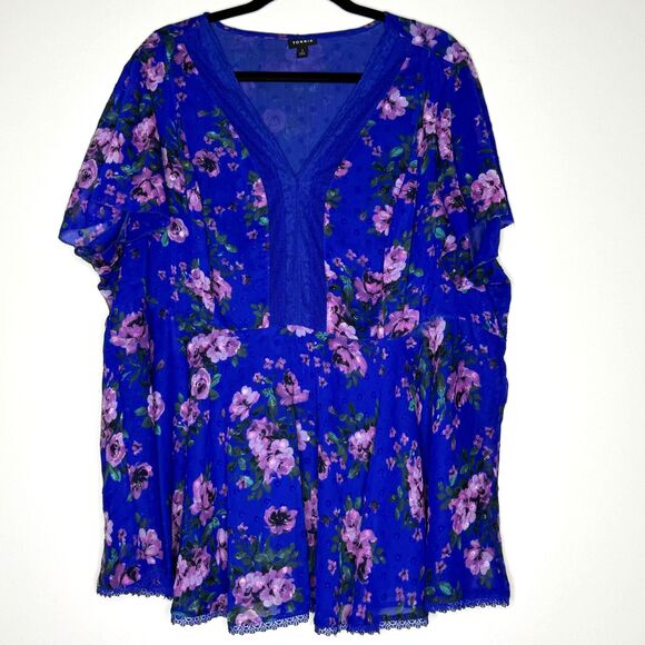 Torrid Peplum Chiffon Clip Dot Lace Inset Top Women's Plus Size 3X - Picture 1 of 8